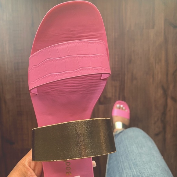 Pink & Gold Double Strap Sandal Slides - Picture 2 of 5
